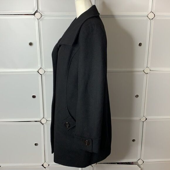 Kristen Blake Black Fine Australian Wool Blend Funnel Neck Pea Coat Size Small - Picture 5 of 13